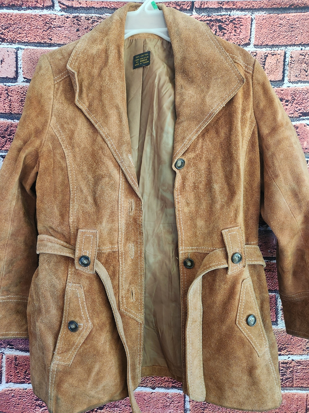 Suede Belted Trench Jacket — Brown